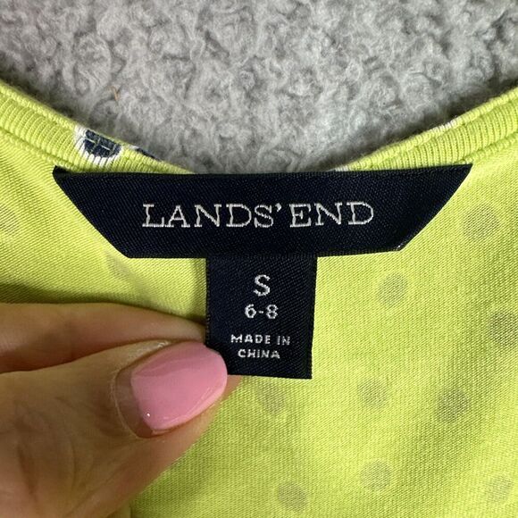 Lands End Dress Womens Jersey Knit Small 6-8 Surplice Faux Wrap Green Polka Dots - Picture 10 of 15